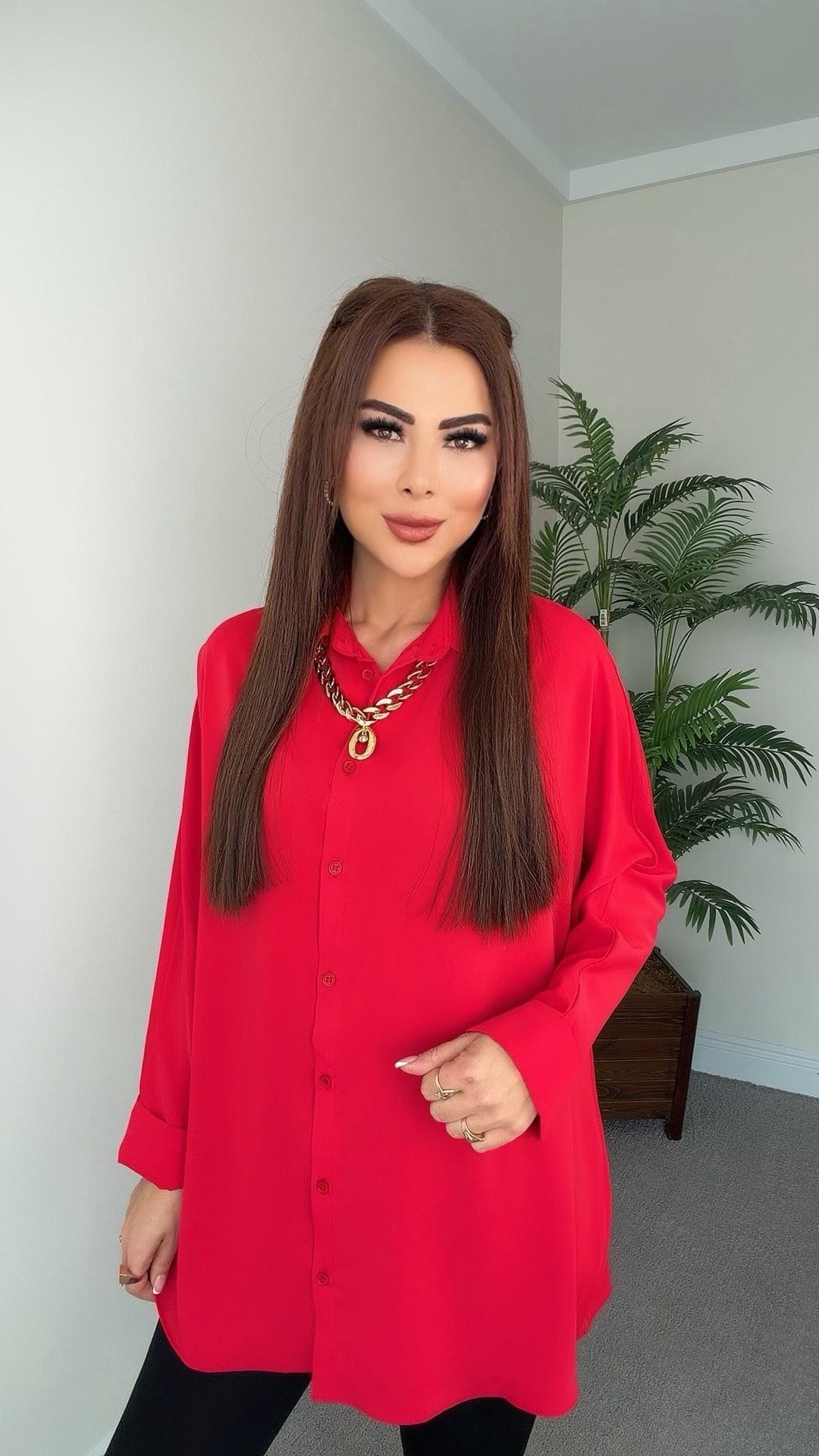 Manse Kadın Dökümlü Oversize Kırmızı Gömlek