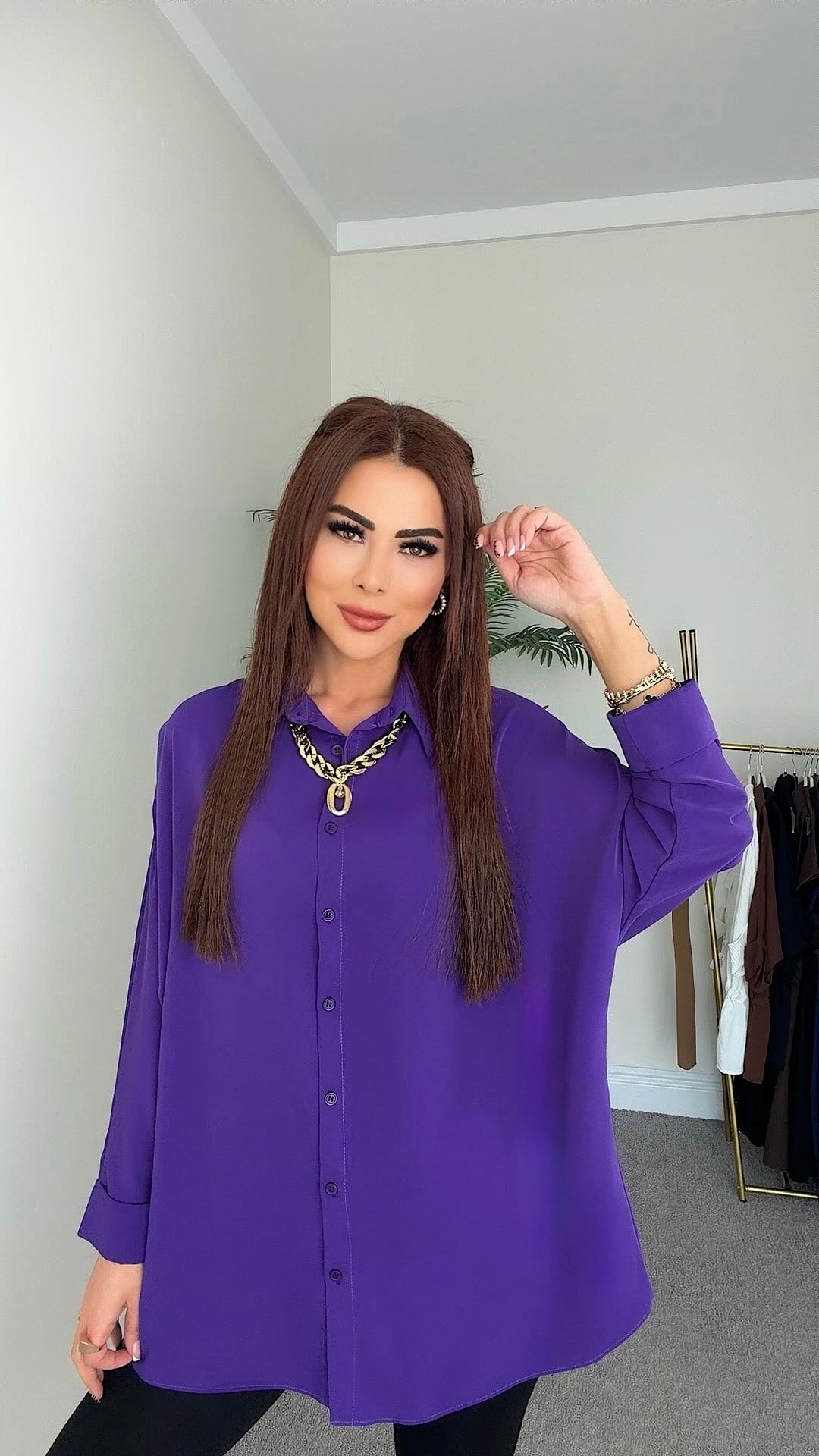 Manse Kadın Dökümlü Oversize Mor Gömlek