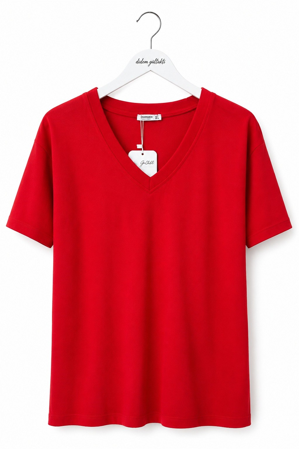Mere Kadın V Yaka Basic Kırmızı T-shirt