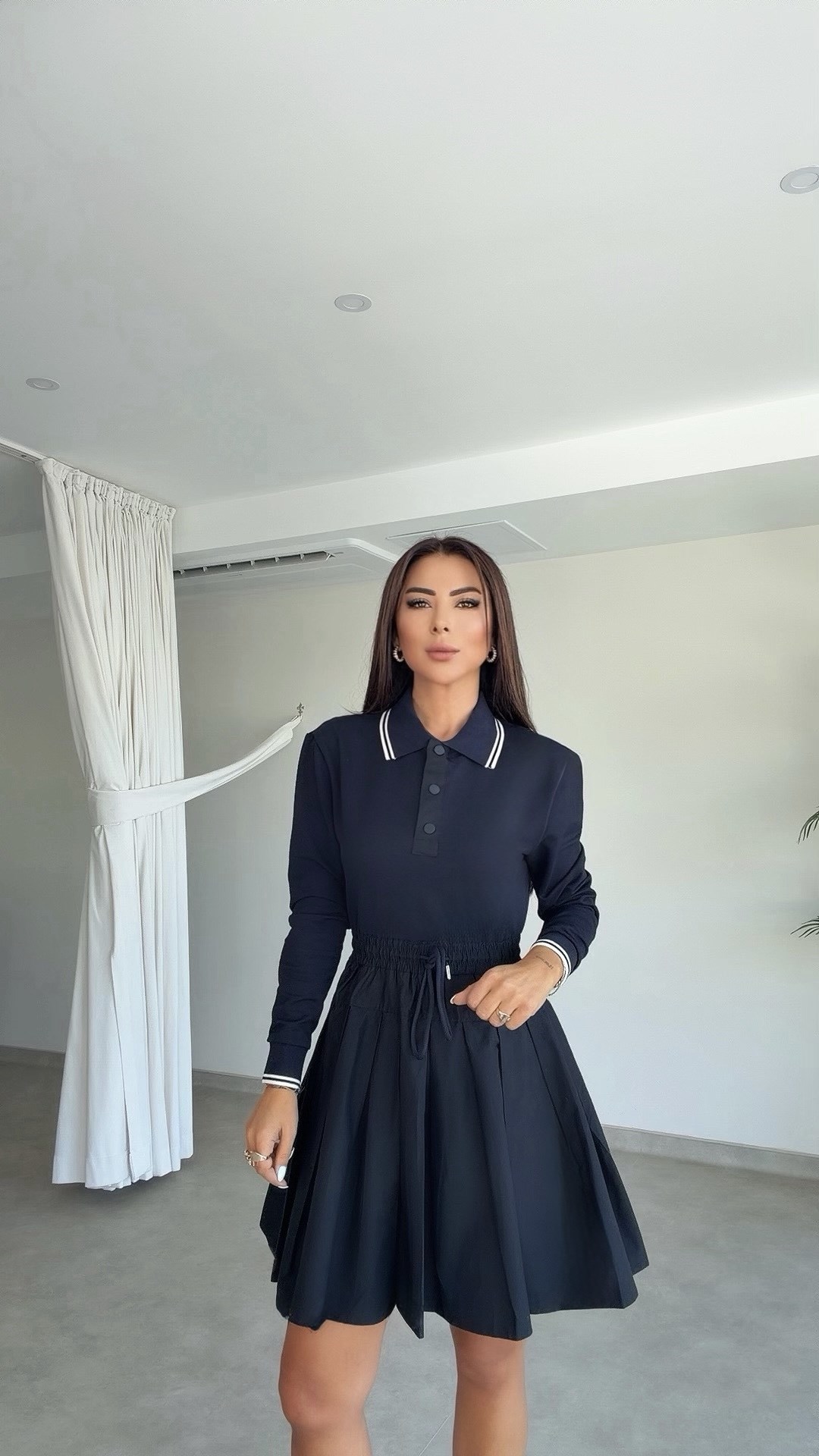 Niloa Polo Yaka Uzun Kollu Kadın Elbise
