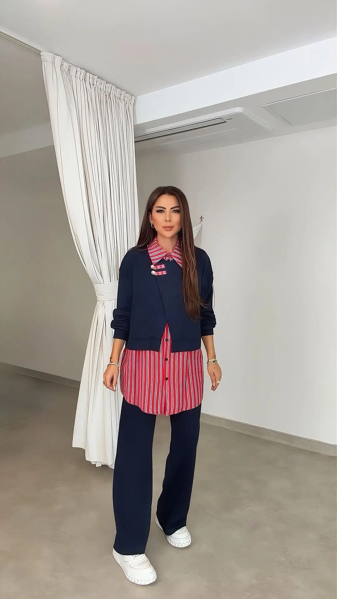 Nimo Kadın Çizgi Parça Detaylı Lacivert Takım