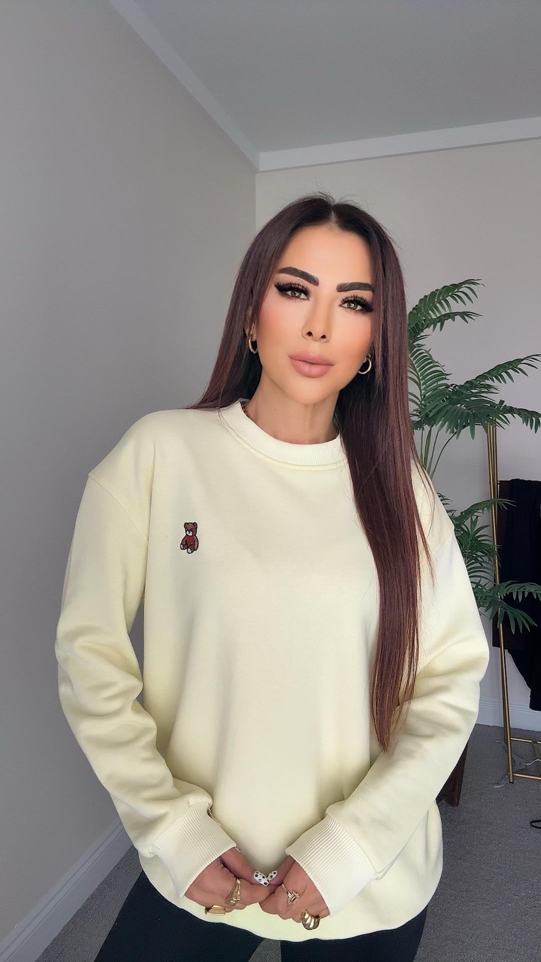Page Kadın Mini Ayıcık İşlemeli Açık Sarı Sweat