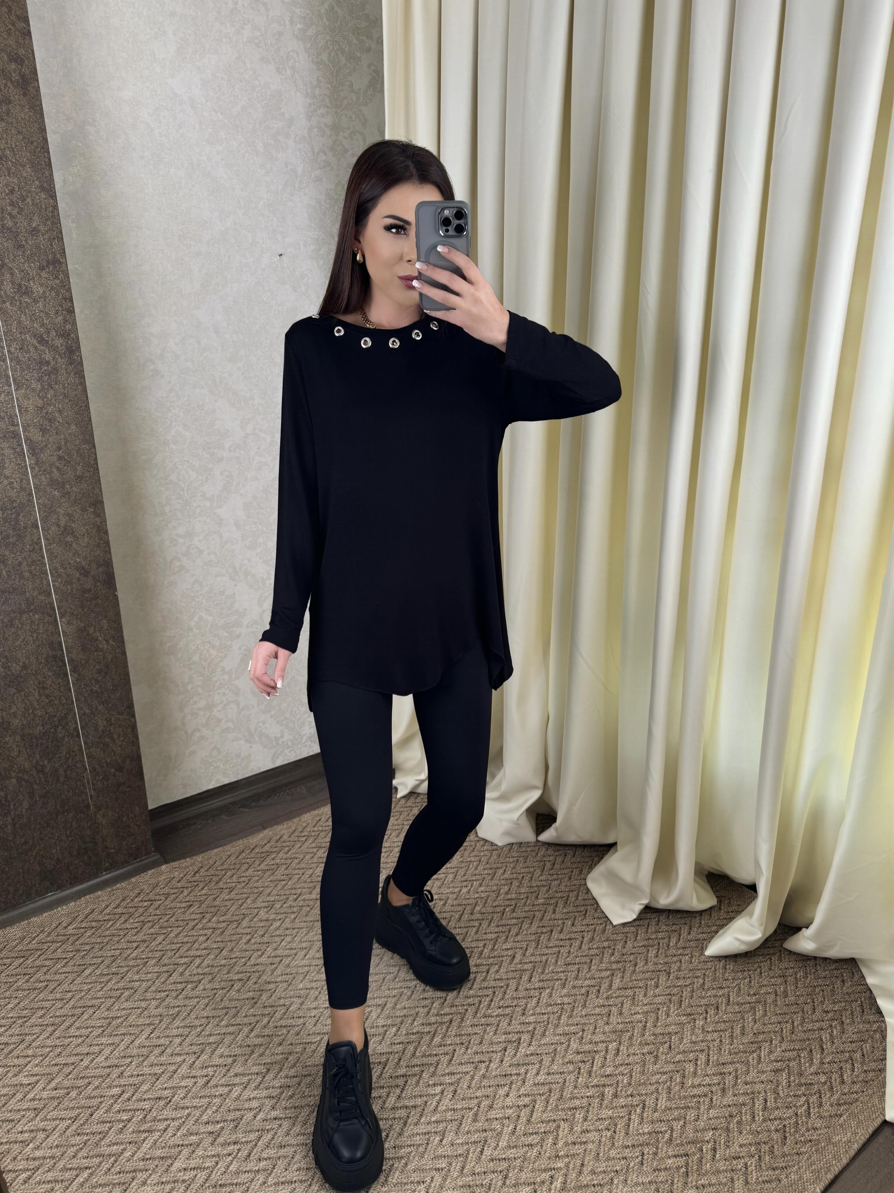 Pearl Kadın Kuşgözü Detaylı Siyah Bluz
