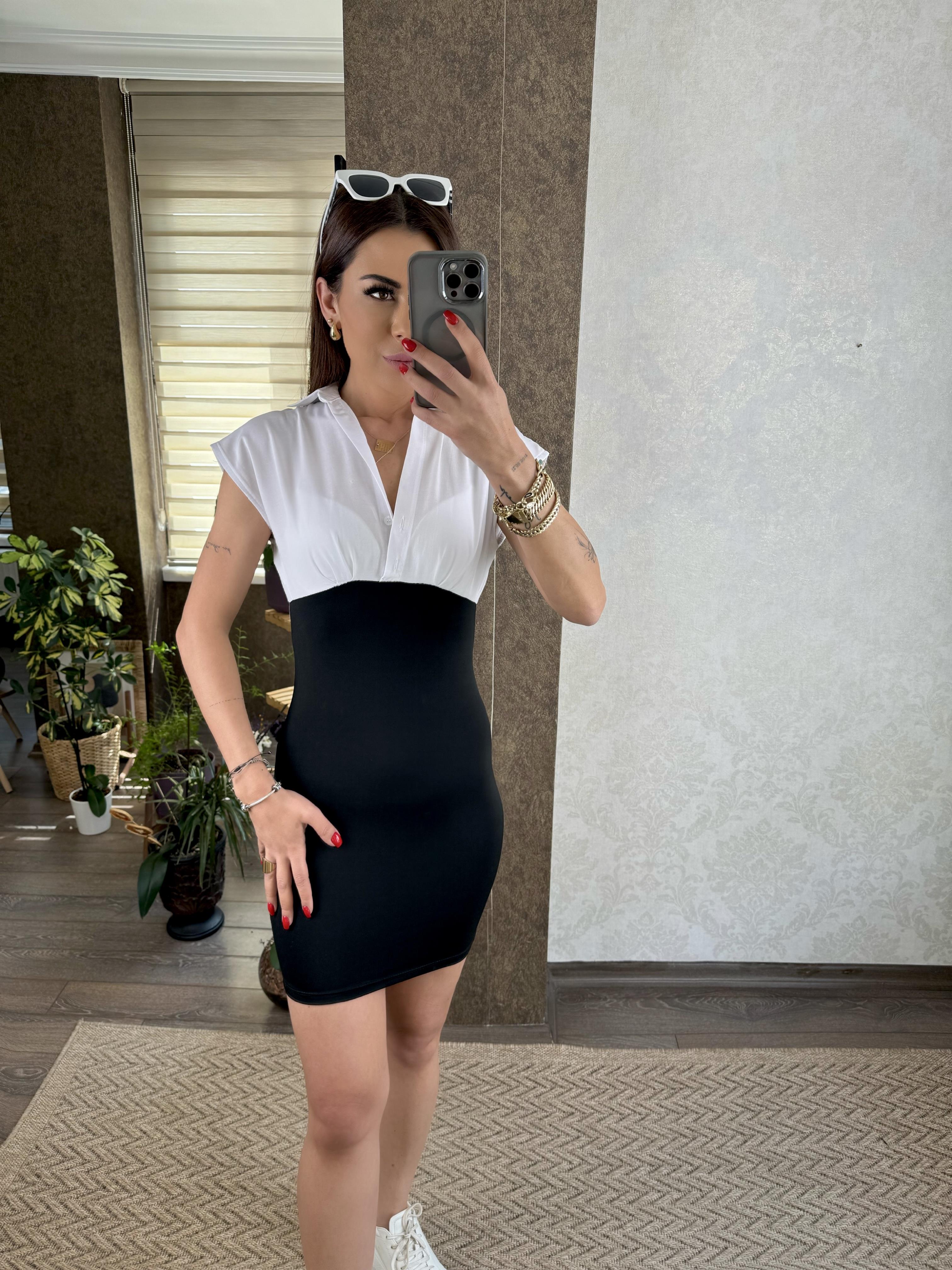 Pena Kadın Gömlek Detaylı Mini Elbise