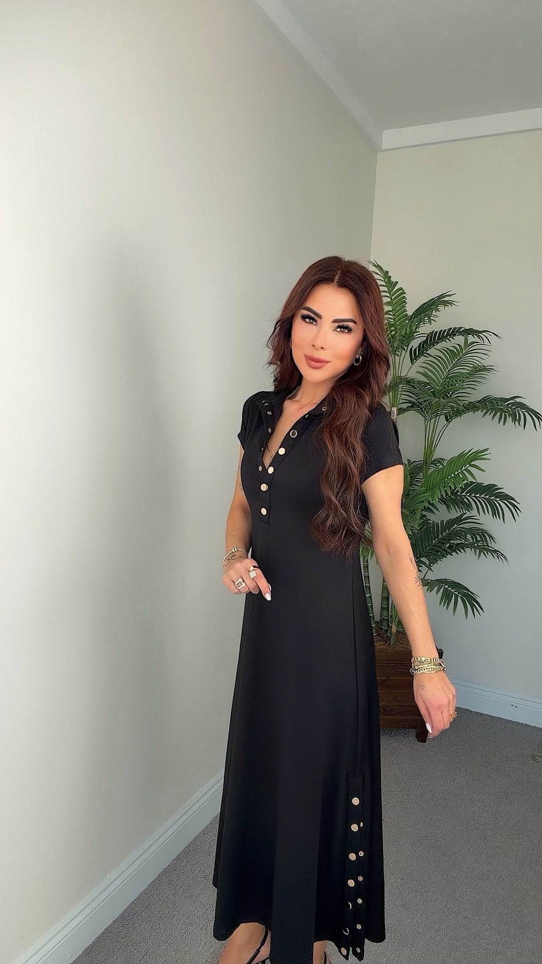 Piana Kadın Çıtçıt Detaylı Siyah Elbise