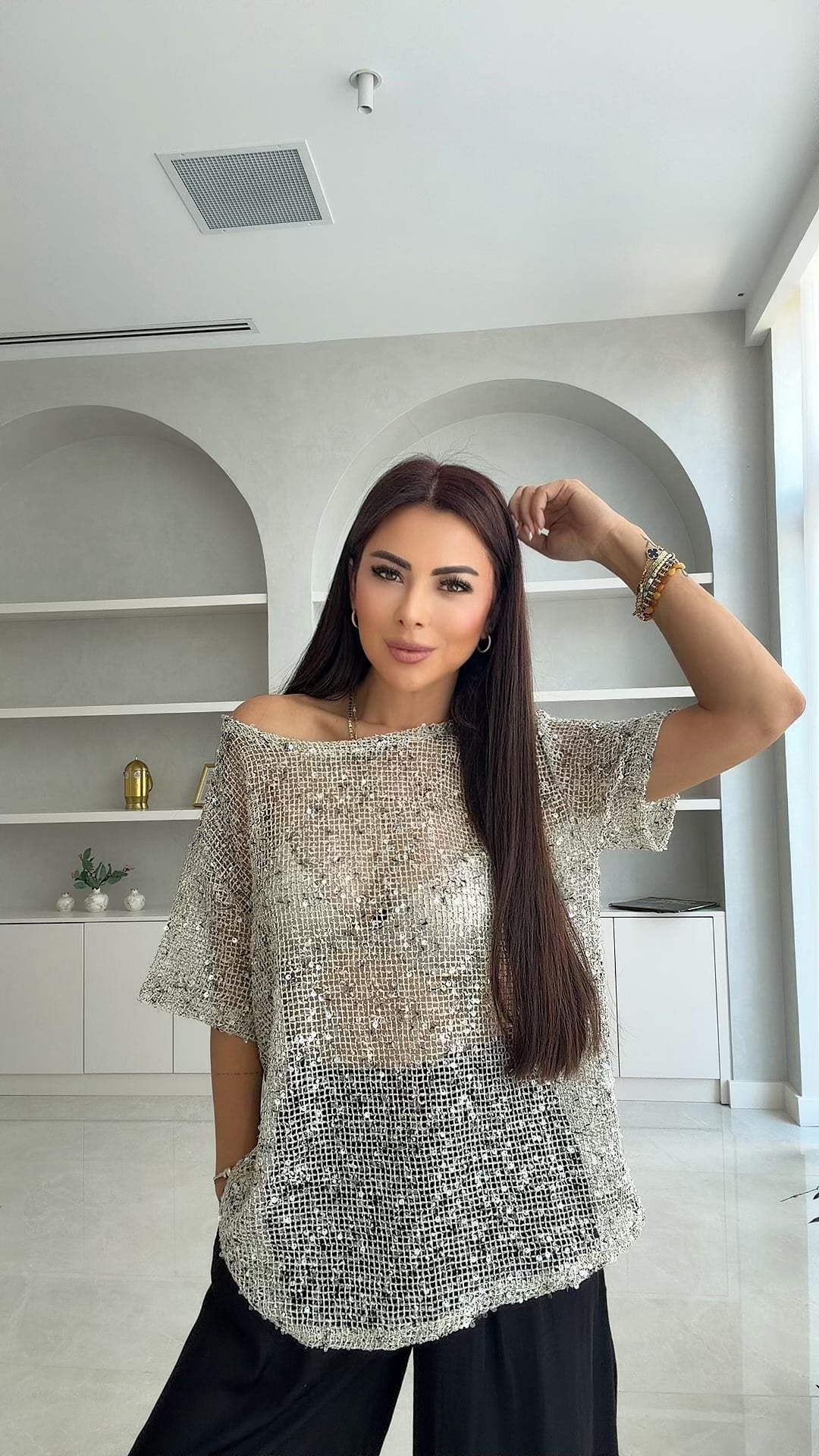 Pulin Kadın Pullu Payetli Bej Bluz
