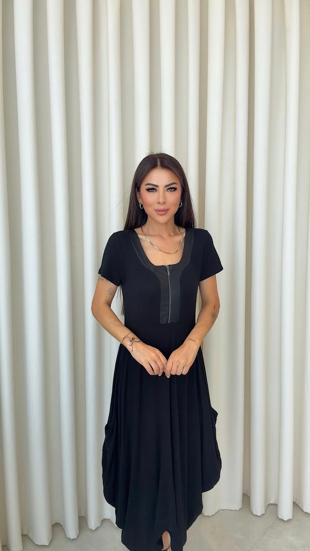 Rewcu Kadın Şalvar Model Cepli Siyah Elbise