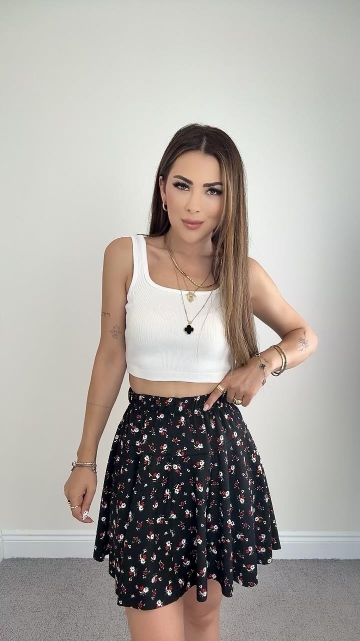 Samy Kadın Çiçek Desenli Siyah Şort Etek