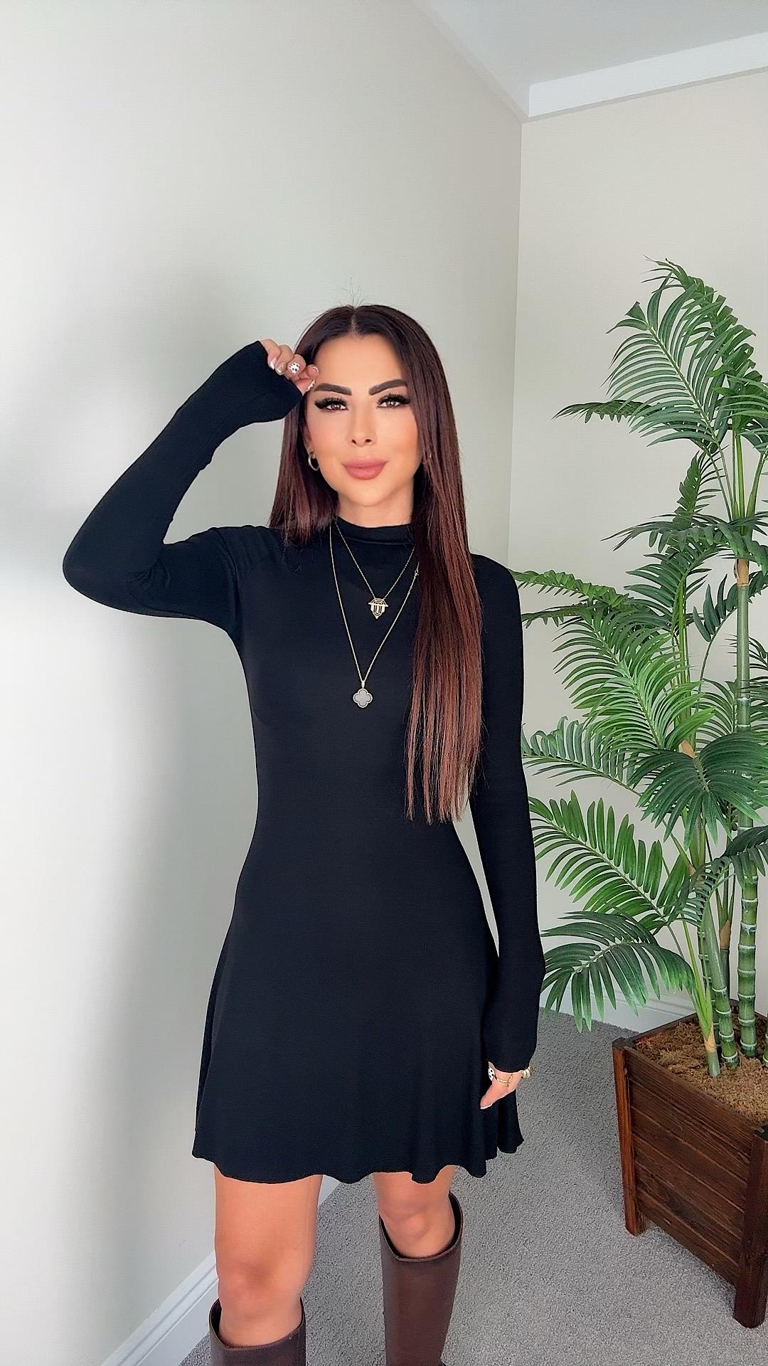 Sandra Kadın Sıfır Yaka Siyah Elbise