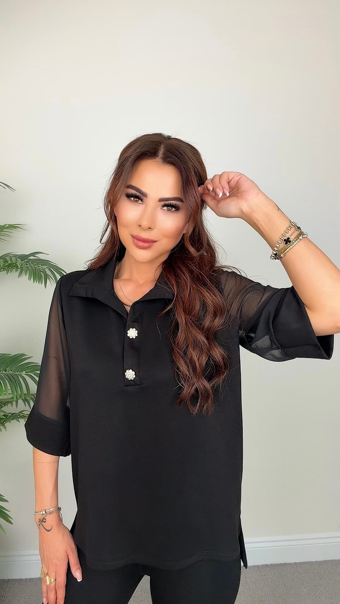 Sanro Kadın Kol Şifon Detaylı Siyah Bluz