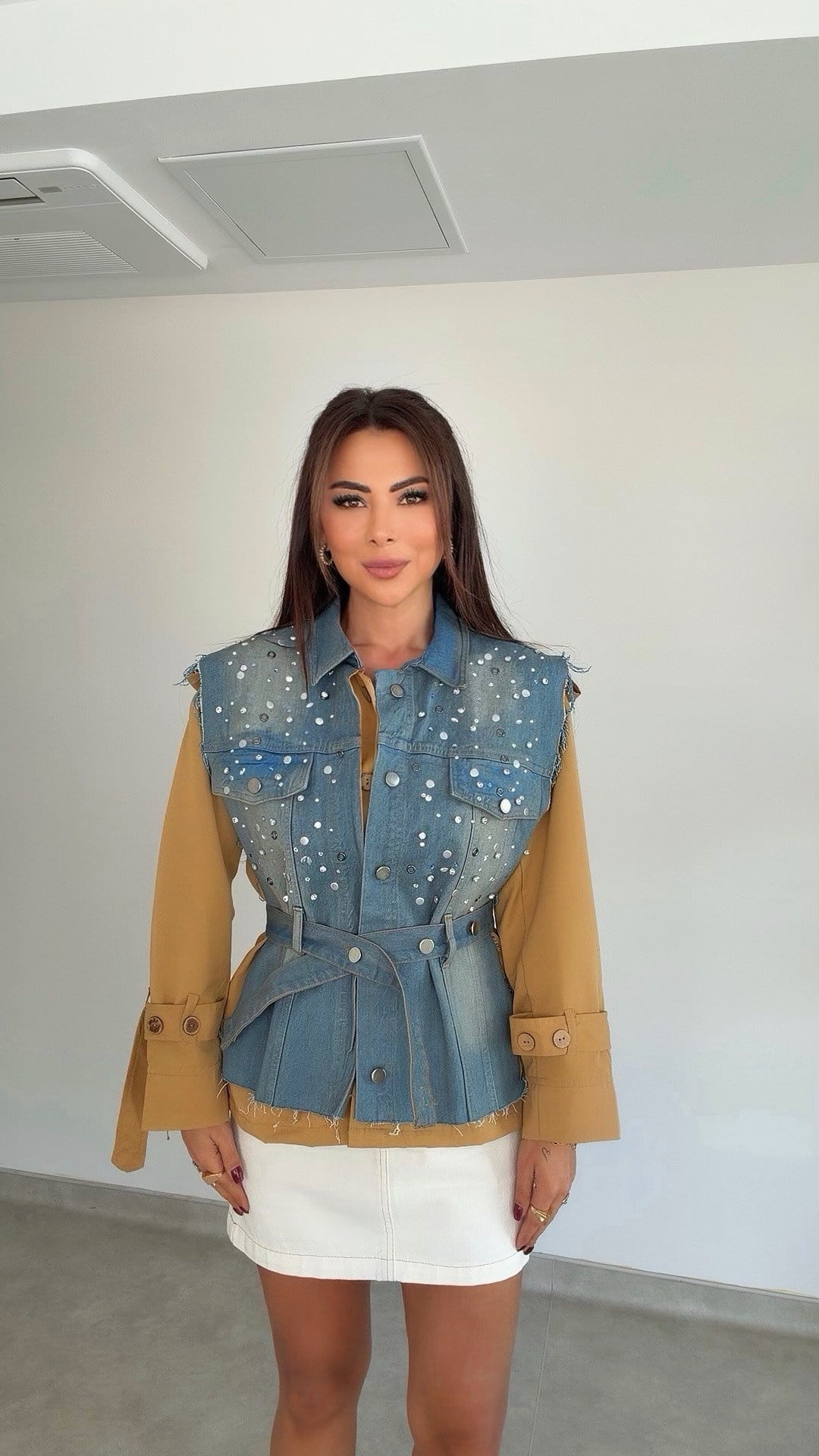 Tarlina Taşlı Kadın Kot Trenç Ceket