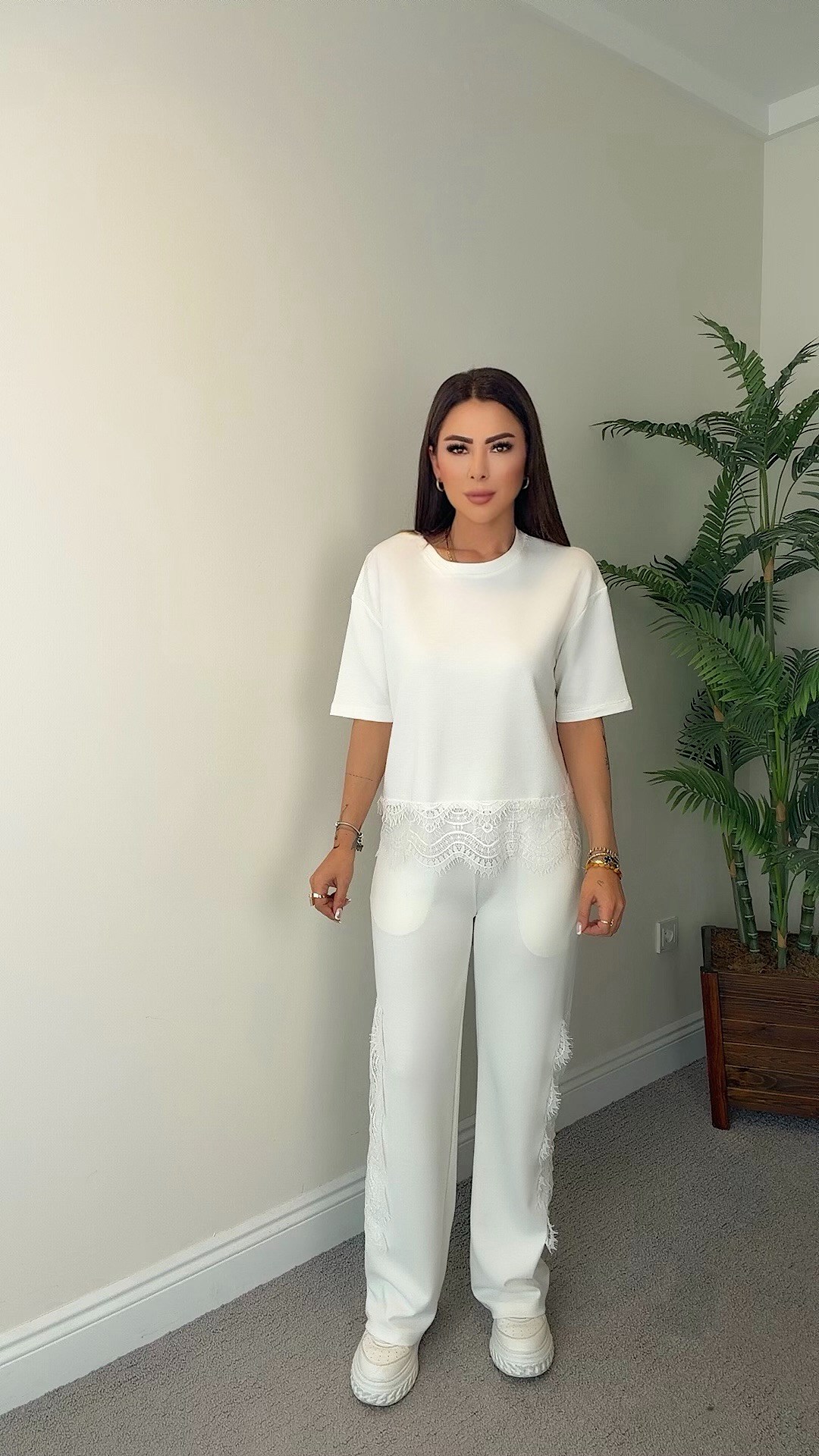 Xanna Kadın Dantel Detaylı Beyaz İkili Takım