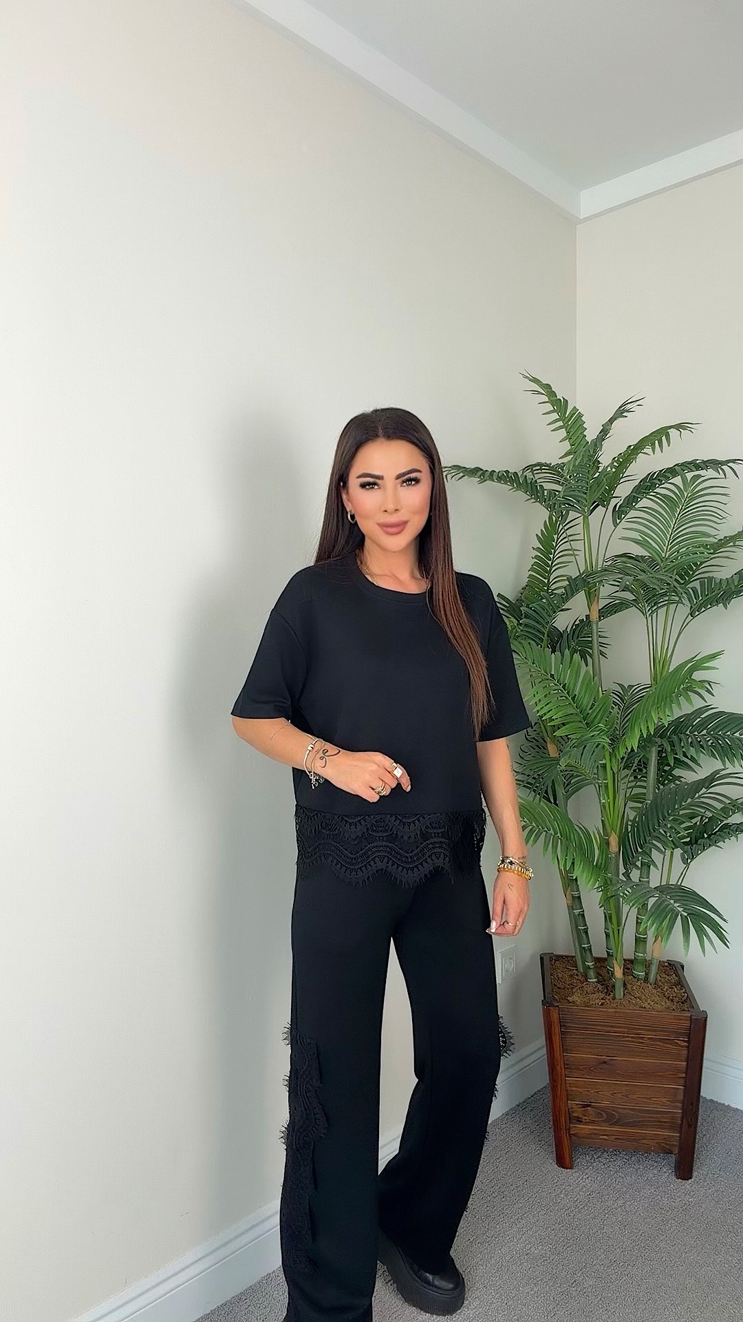 Xanna Kadın Dantel Detaylı Siyah İkili Takım