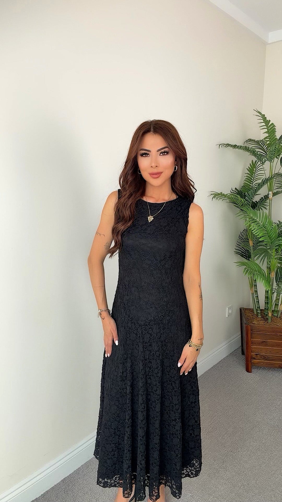 Yaze Kadın Dantel Maxi Siyah Elbise