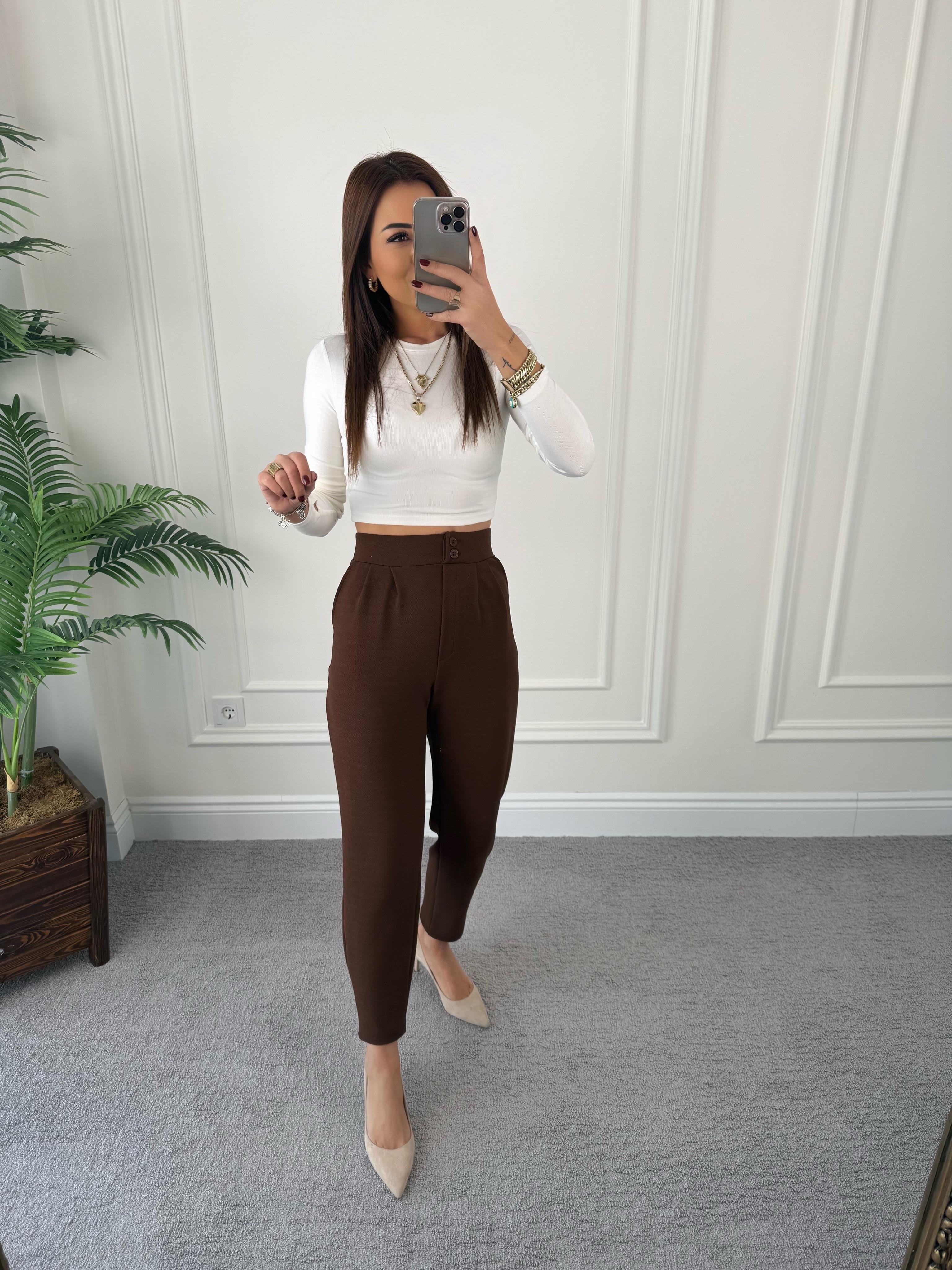 Yüksek Bel Havuç Model Acı Kahve Pantolon