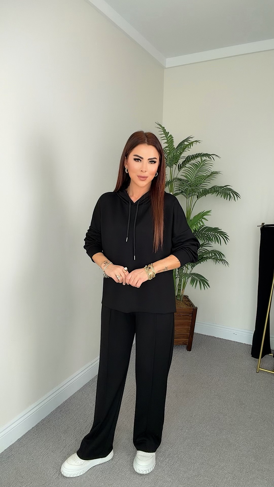 Zayden Kadın Kapüşonlu Basic Siyah Takım