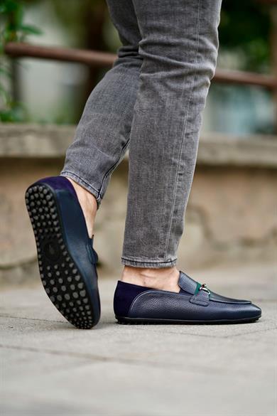 Dark Dark Blue Men Leather Shoes