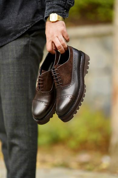 Derick Kahverengi Deri-Süet Erkek Deri Ayakkabı