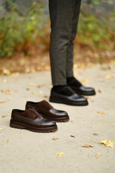 Derick Kahverengi Deri-Süet Erkek Deri Ayakkabı