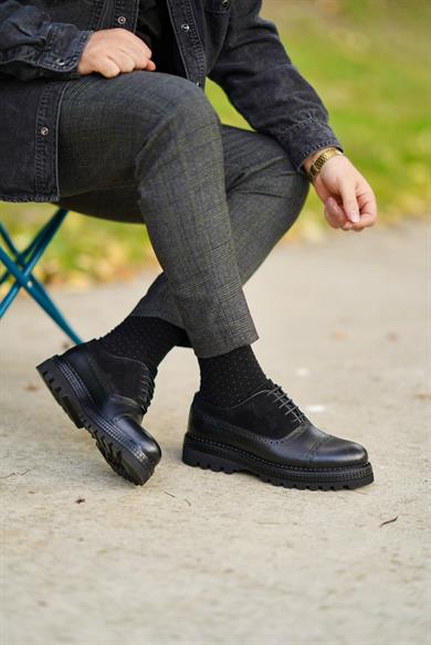 Derick Siyah Deri-Süet Erkek Deri Ayakkabı