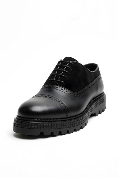 Derick Siyah Deri-Süet Erkek Deri Ayakkabı