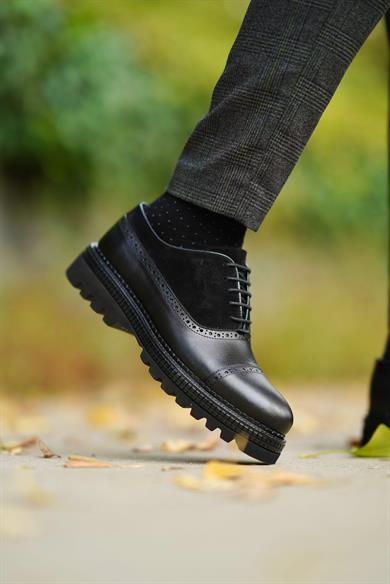 Derick Siyah Deri-Süet Erkek Deri Ayakkabı