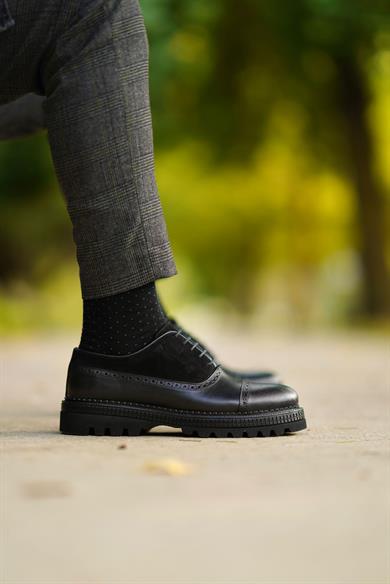 Derick Siyah Deri-Süet Erkek Deri Ayakkabı