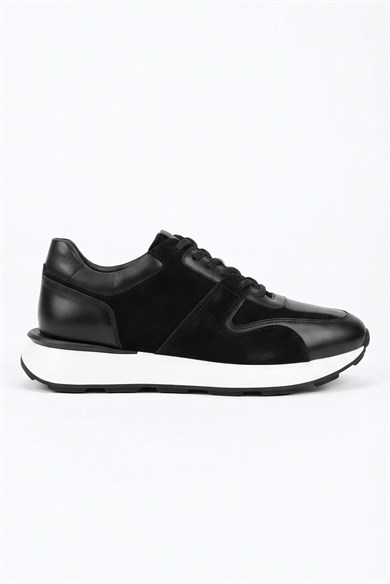 Drift Hakiki Antik ve Süet Deri Siyah Erkek Sneaker