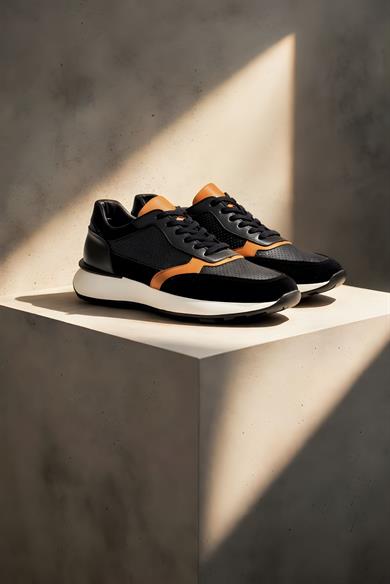 Leon Siyah-Turuncu Erkek Deri Ayakkabı