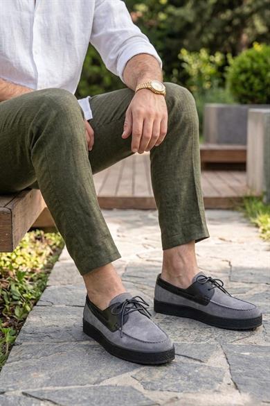 Luis Gri-Siyah Süet Erkek Deri Ayakkabı