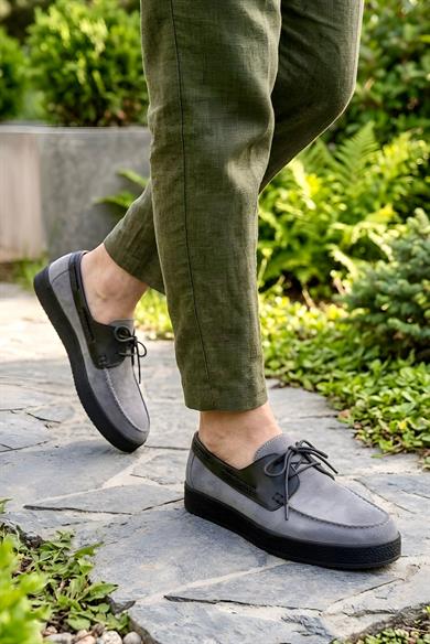 Luis Gri-Siyah Süet Erkek Deri Ayakkabı