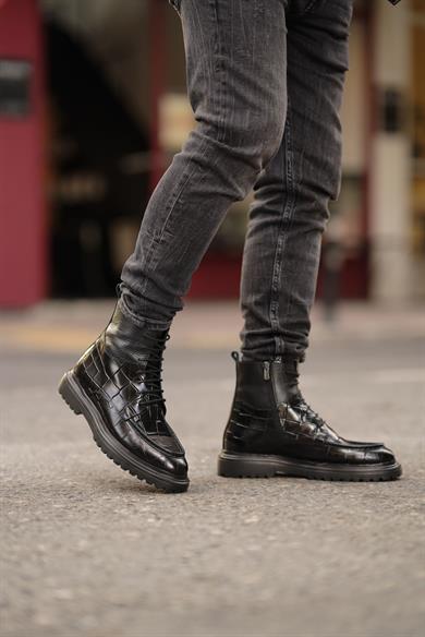 Oslo Siyah Kroko Erkek Deri Ayakkabı