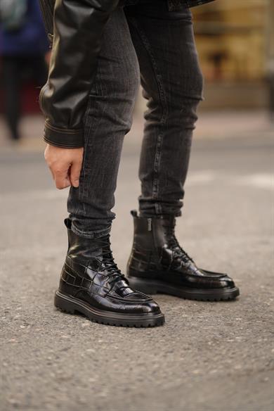 Oslo Siyah Kroko Erkek Deri Ayakkabı