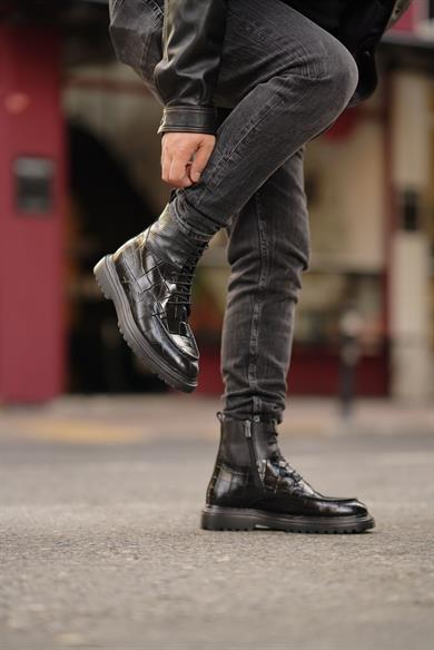 Oslo Siyah Kroko Erkek Deri Ayakkabı