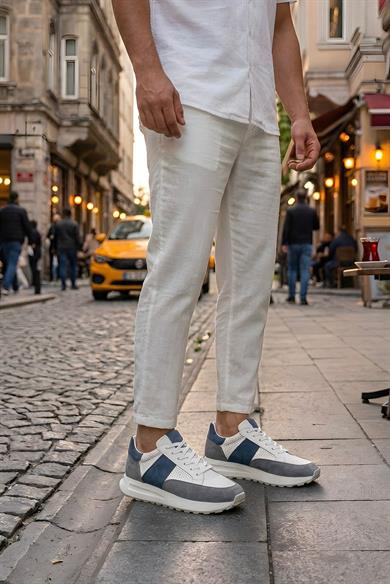 Solve Beyaz-Gri-Laci Erkek Deri Ayakkabı