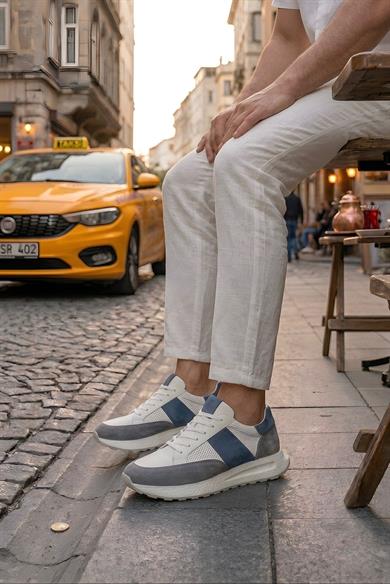 Solve Beyaz-Gri-Laci Erkek Deri Ayakkabı