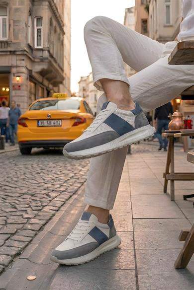 Solve Beyaz-Gri-Laci Erkek Deri Ayakkabı