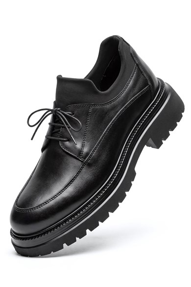 Valerus Hakiki Deri Siyah Erkek Ayakkabı – Streç Detaylı Konforlu Klasik-Casual Ayakkabı