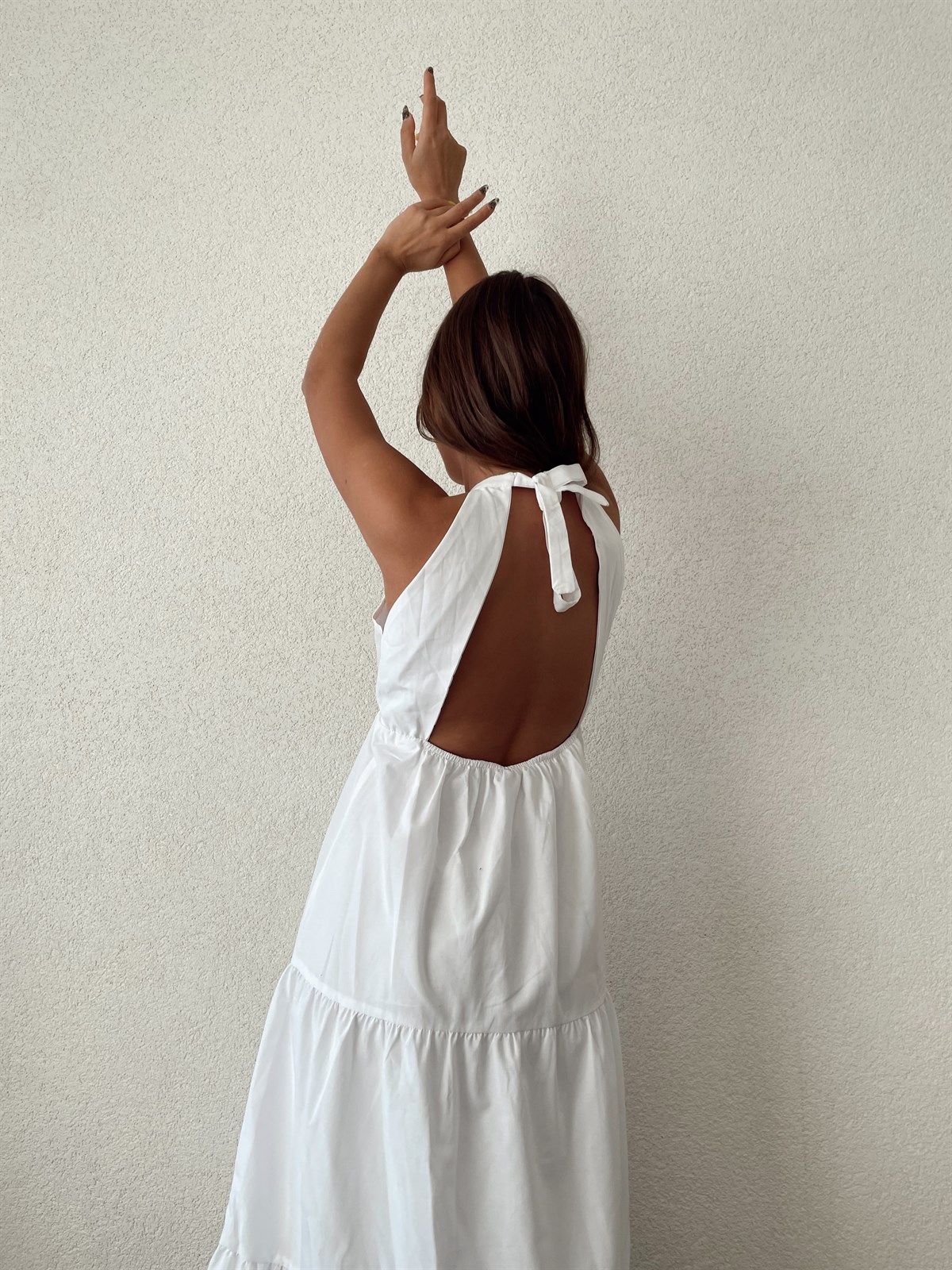 Kadın Sırtı Açık Midi Elbise-Beyaz(1777)