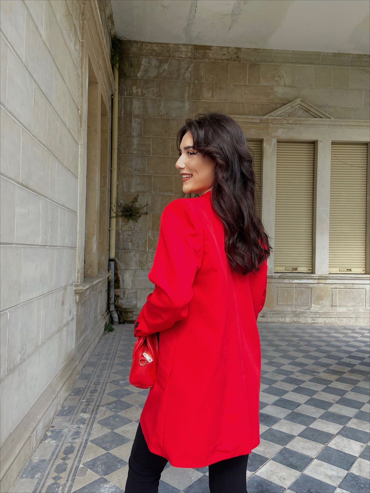 Kadın Zara Model Tek Düğmeli Blazer Ceket-Kırmızı (1194) - Valeria Vilson