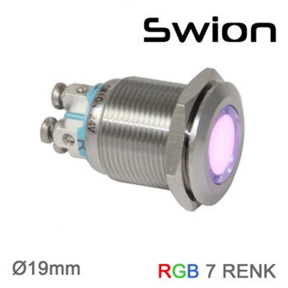 D19S-RGB 19mm Sinyal Lambası 7 Renkli RGB 24V 
