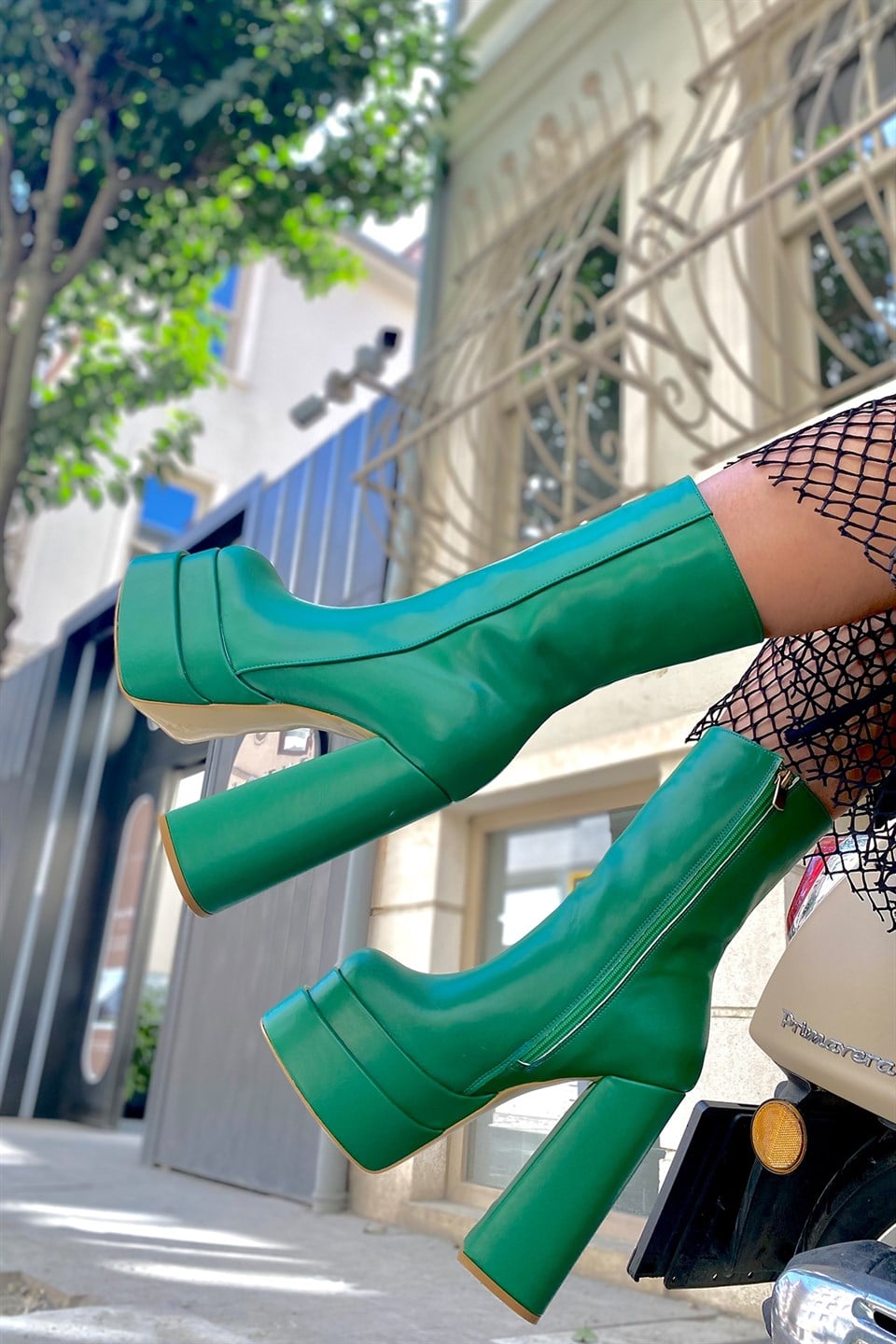 Barbie Yeşil Çİft Platformlu Cilt Topuklu Bot