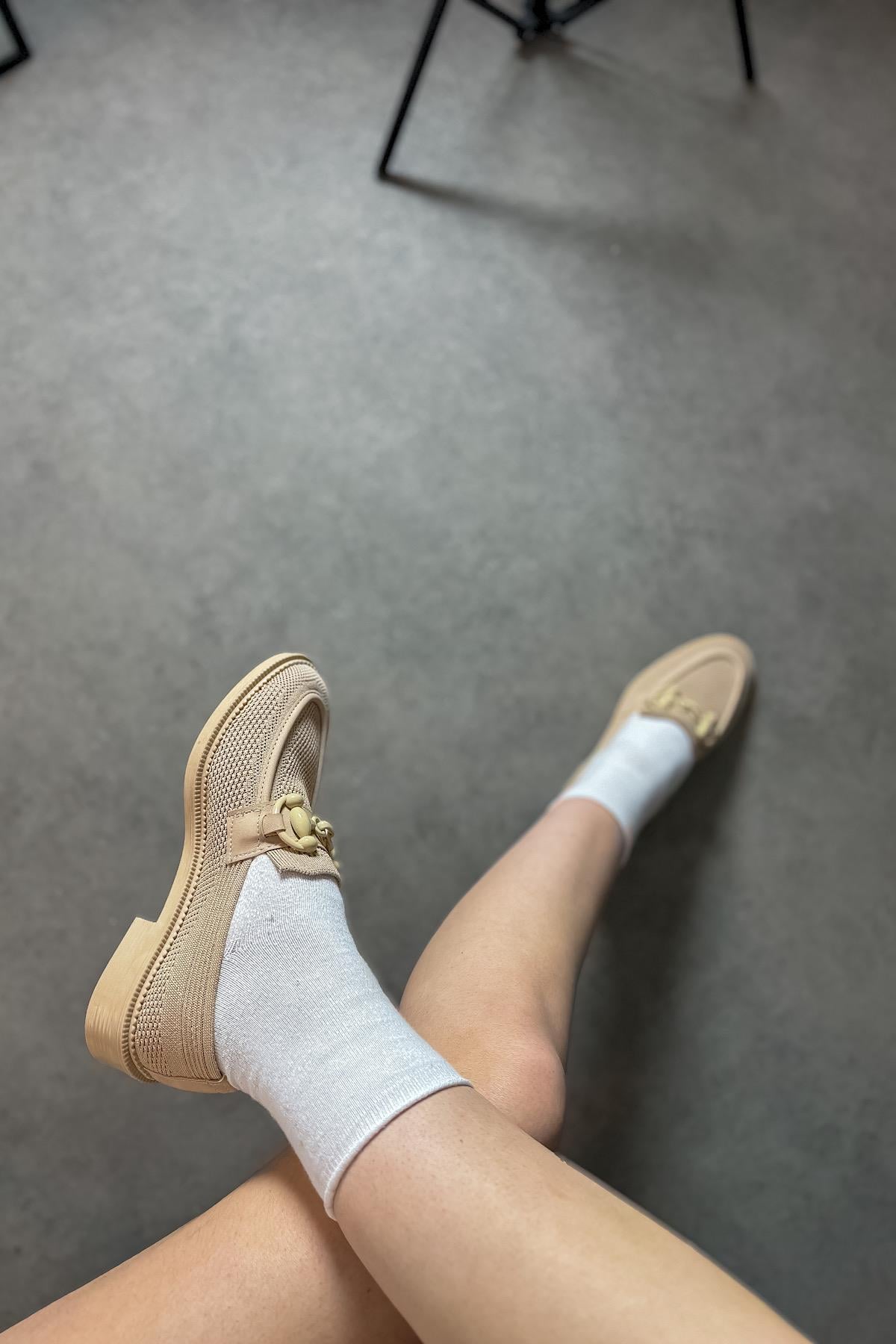 Charles Bej Trıko Tokalı Kadın Loafer Ayakkabı