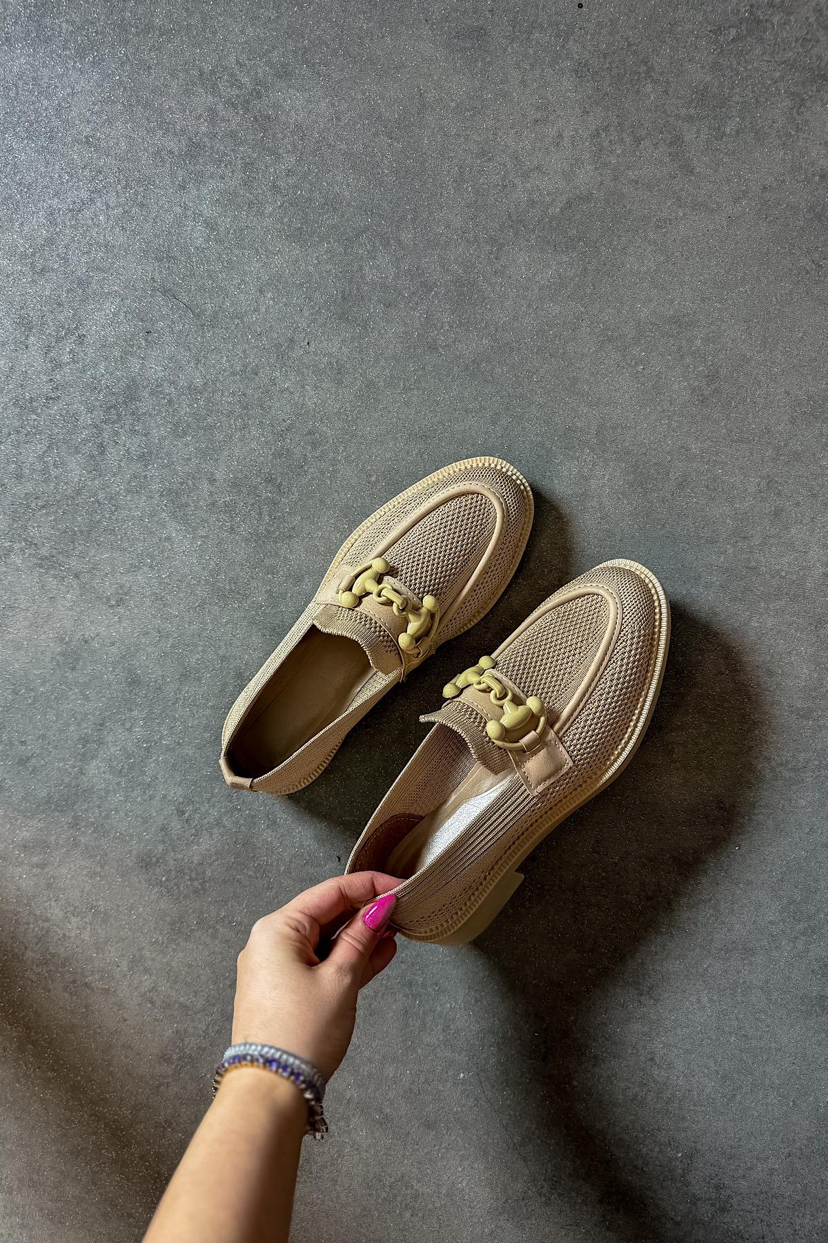 Charles Bej Trıko Tokalı Kadın Loafer Ayakkabı