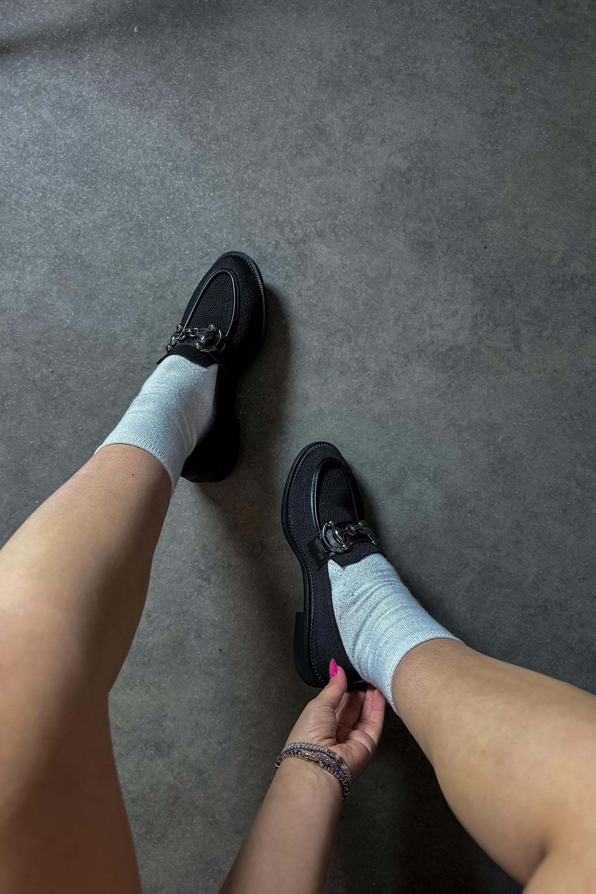 Charles Sıyah Trıko Tokalı Kadın Loafer Ayakkabı