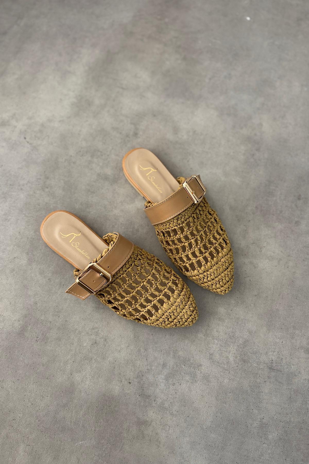 Hoi Taba Örgü Kemer Detaylı Kadın Terlik