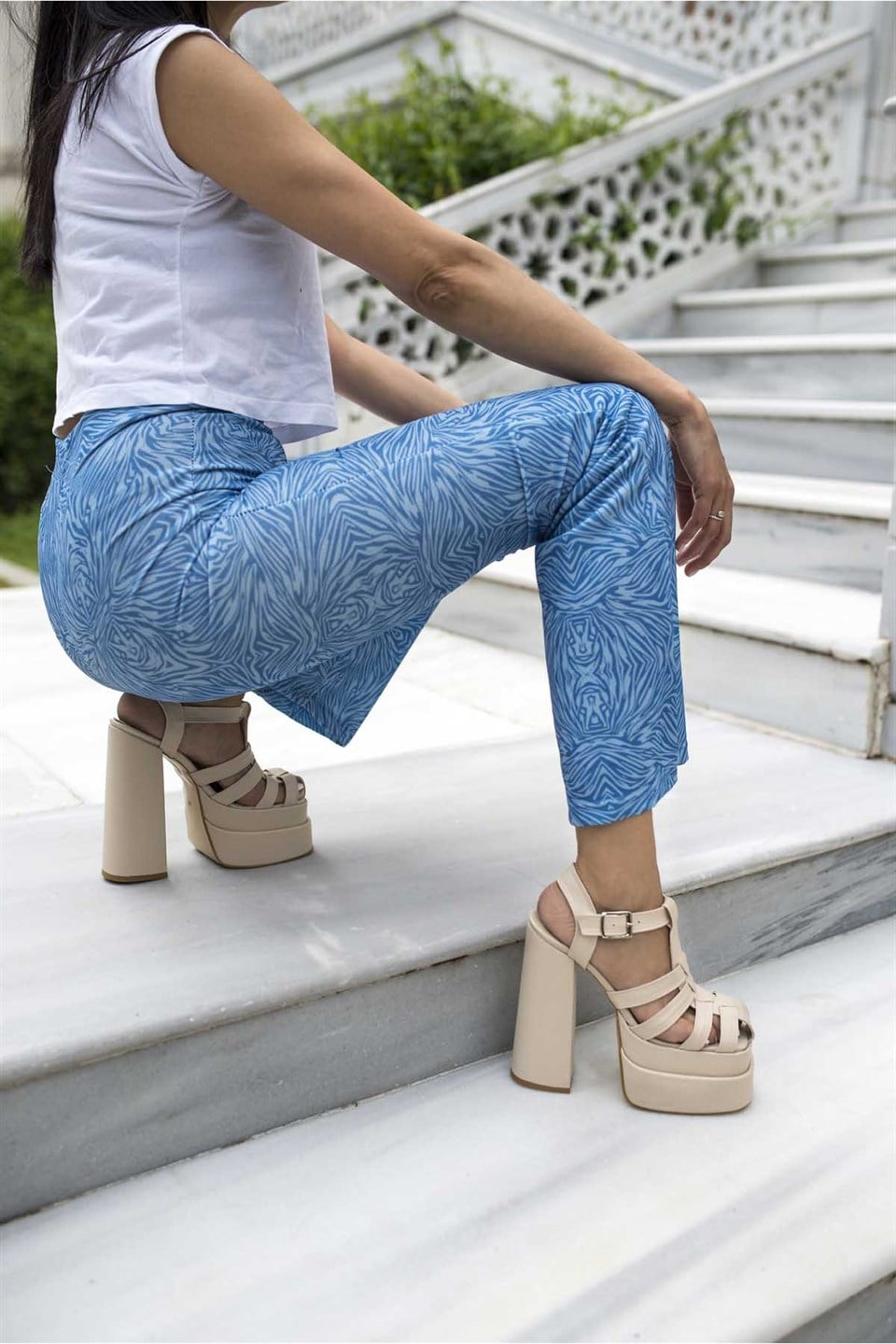 Karny Nude Kafes Çift Platform Topuklu Ayakkabı