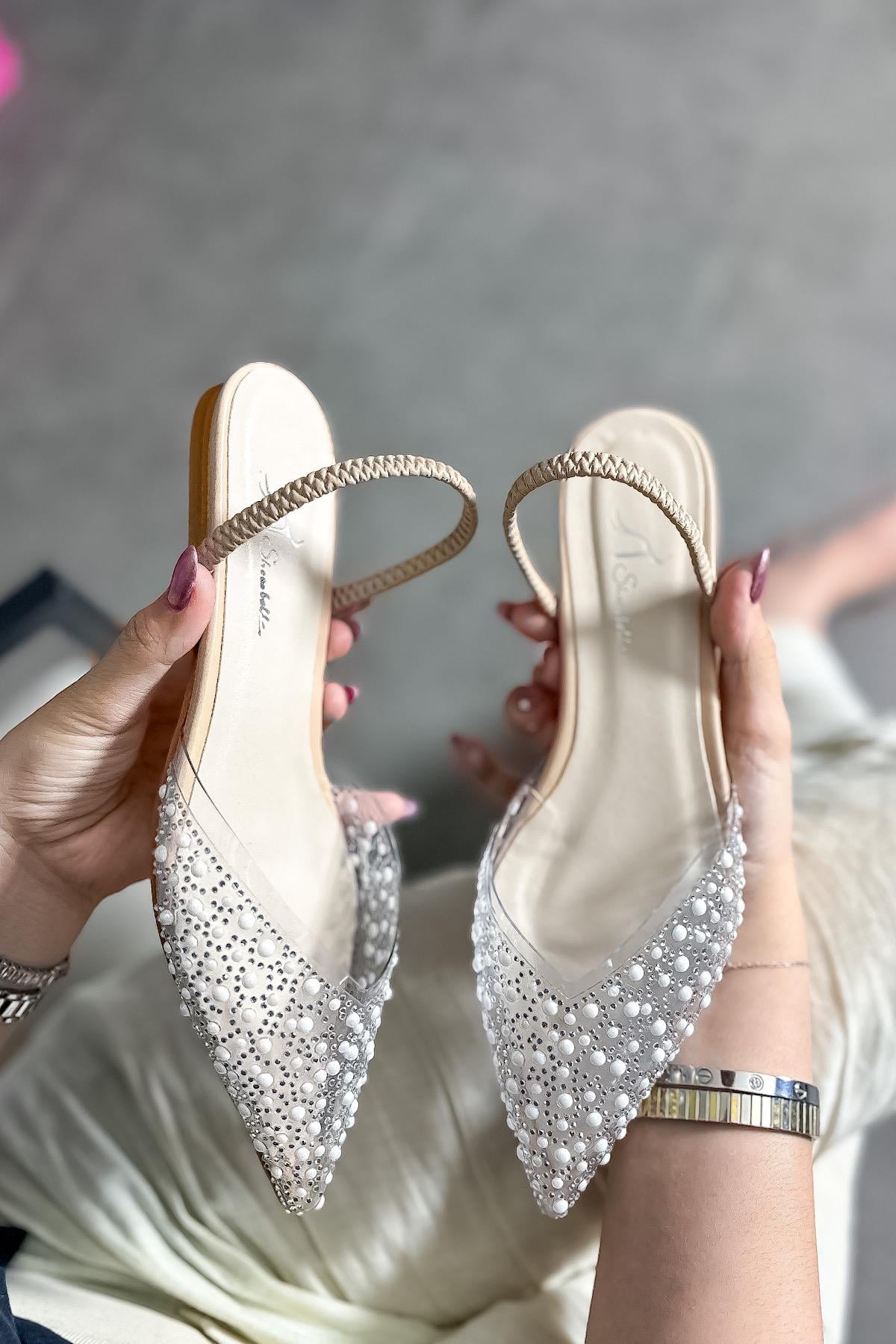 Margo Bej Şeffaf İnci Detaylı Kadın Babet