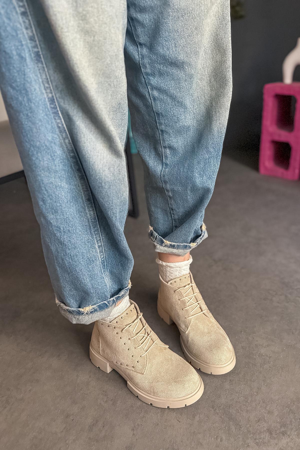 Meando Bej Süet Tasarım Kadın Bot