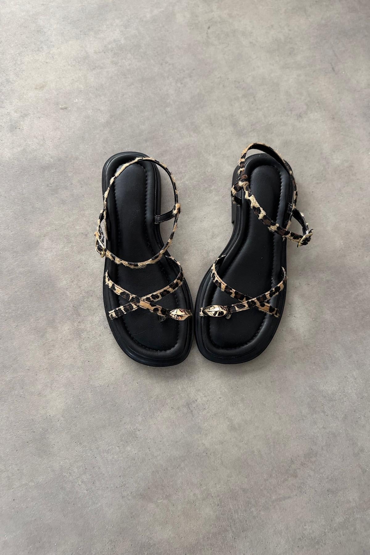 Minka Leopar Gold Yüzük Detaylı Kadın Sandalet